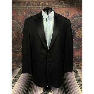 VTG Andrew Fezza Blazer Mens 46R Black Wool Fusion Tuxedo Sport Coat Suit Jacket